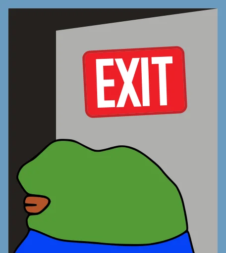 Peepo leaving through the EXIT door