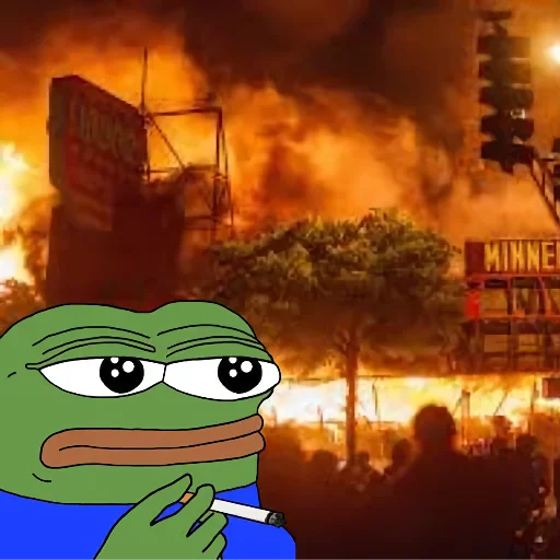 Peepo watching a fire